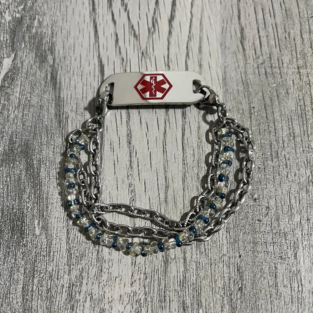 NEW! Diabetes Medical Alert ID Stainless Triple Stranded Bracelet Size 7.5